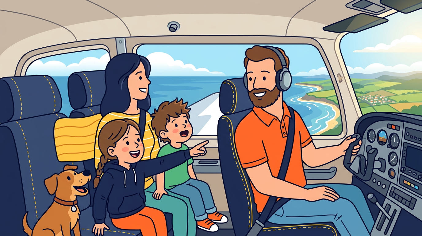 Familie genießt gemeinsam einen Flug